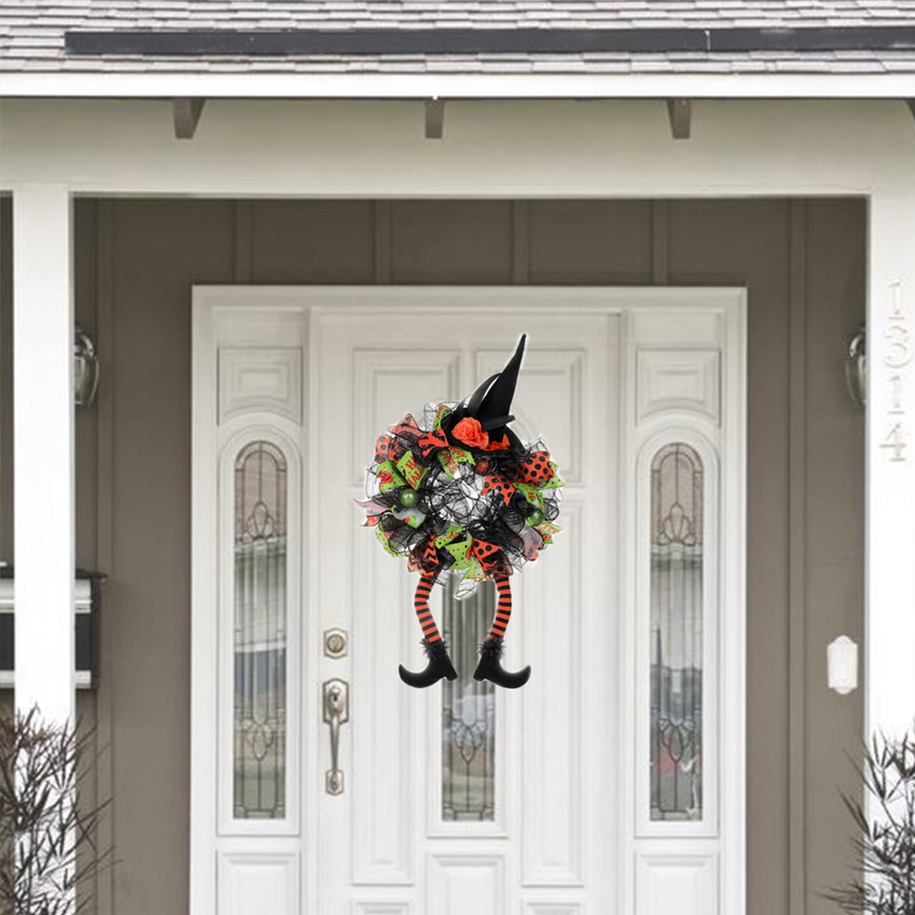 Halloween Wreaths, Halloween Decorations Witch Hat and Legs Wreath, Front Door Wall Light up Wreath Ornaments Holiday Party Halloween Thanksgiving Decor