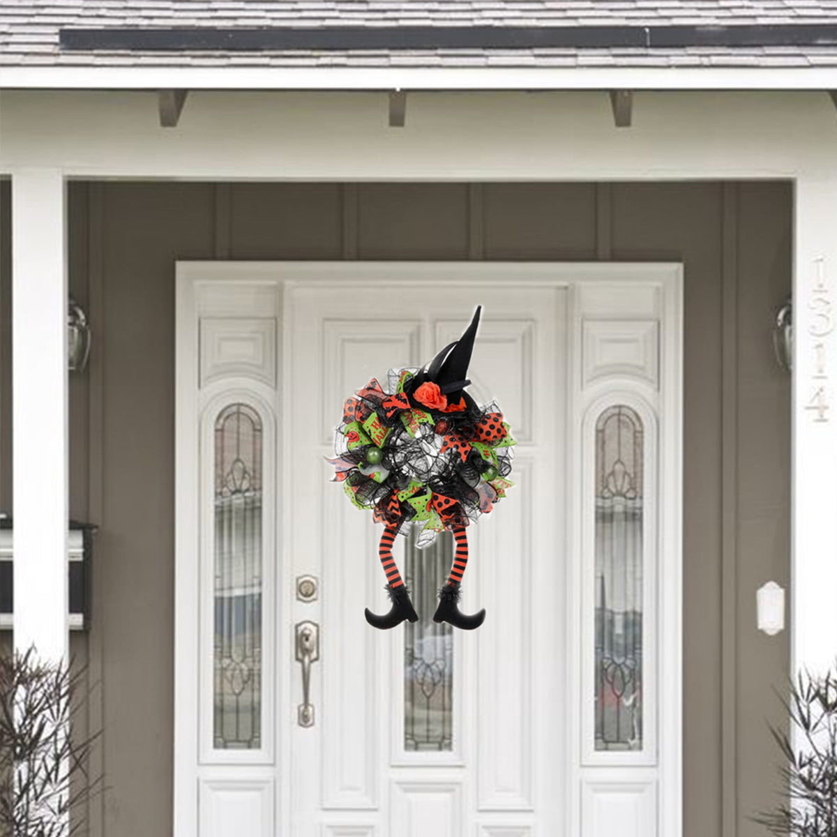 Halloween Wreaths, Halloween Decorations Witch Hat and Legs Wreath, Front Door Wall Light up Wreath Ornaments Holiday Party Halloween Thanksgiving Decor