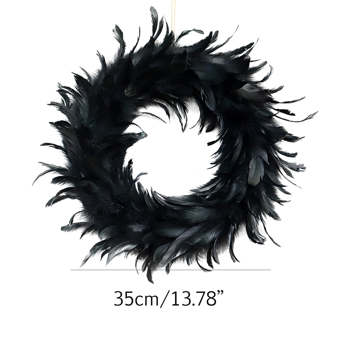2 Pack Black Feather Wreath Halloween Wreath 13.78" Black Natural Cocktail Feather Wreath, Halloween Photo Props, Front Door Decor Witch Spooky Scene Halloween Party Decorations
