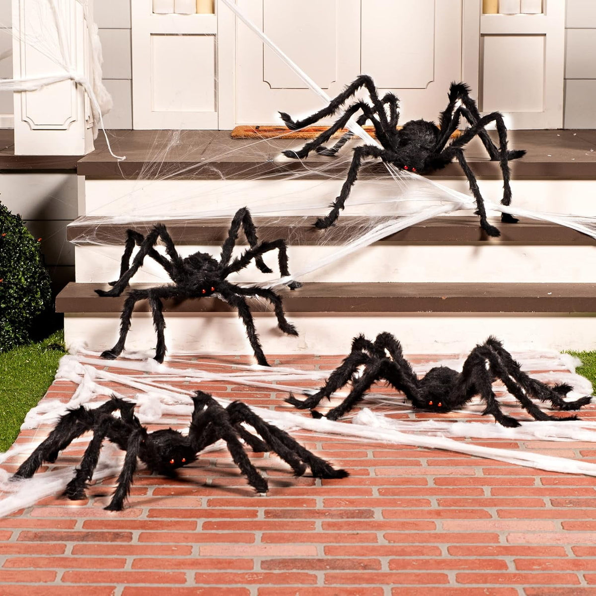Joyfy 6 Packs Colorful Hairy Giant Spiders Halloween Decorations Outdoor,Multi-Size Outdoor Halloween Spider Decorations for Yard Lawn & Patio (30", 30", 20", 20", 12", 12")