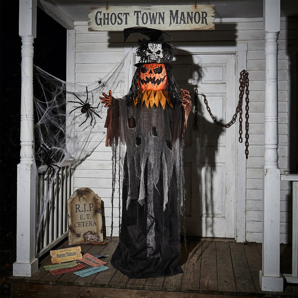 Ktaxon 6ft Pumpkin Man Animated Animatronic Decoration Creepy Halloween w/ Classic Cape Creepy Cloaked Jack-o'-Lantern for Porch & Yard