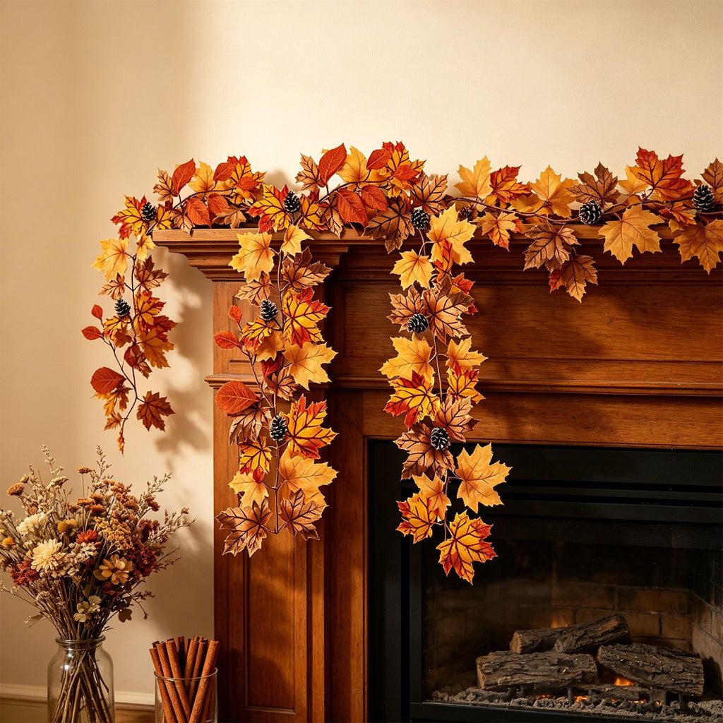 Chmadoxn 78.74" Halloween Thanksgiving Maple Leaf Garland with Mini Pumpkins & Berries, Artificial Fall Leaves Vine for Mantel Staircase Porch, Autumn Harvest Hanging Home Decor