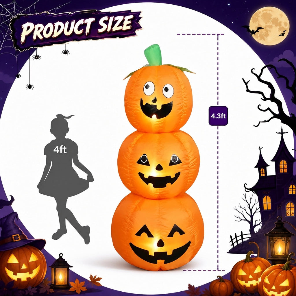 Halloween Inflatables Outdoor, 8FT Long Cute & Lighted Blow Up Decoration Pumpkin Family with Witch Hat, Large Halloween Inflatables Decorations with Lights for Yard, Holiday, Home