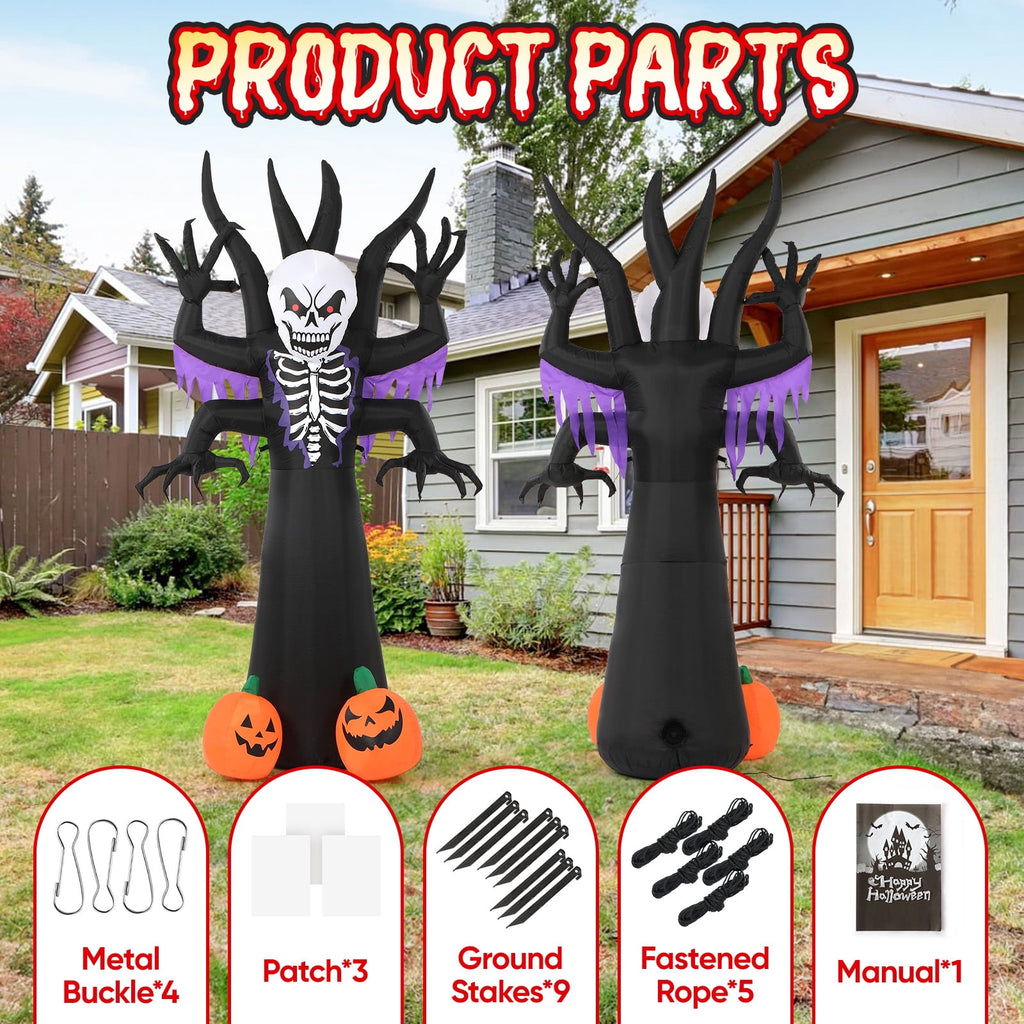 Toiyjofe 8ft Halloween Inflatable Skeleton Tree with LED Lights, Spooky Lighted Outdoor Yard Decoration with Grim Reaper & Pumpkins
