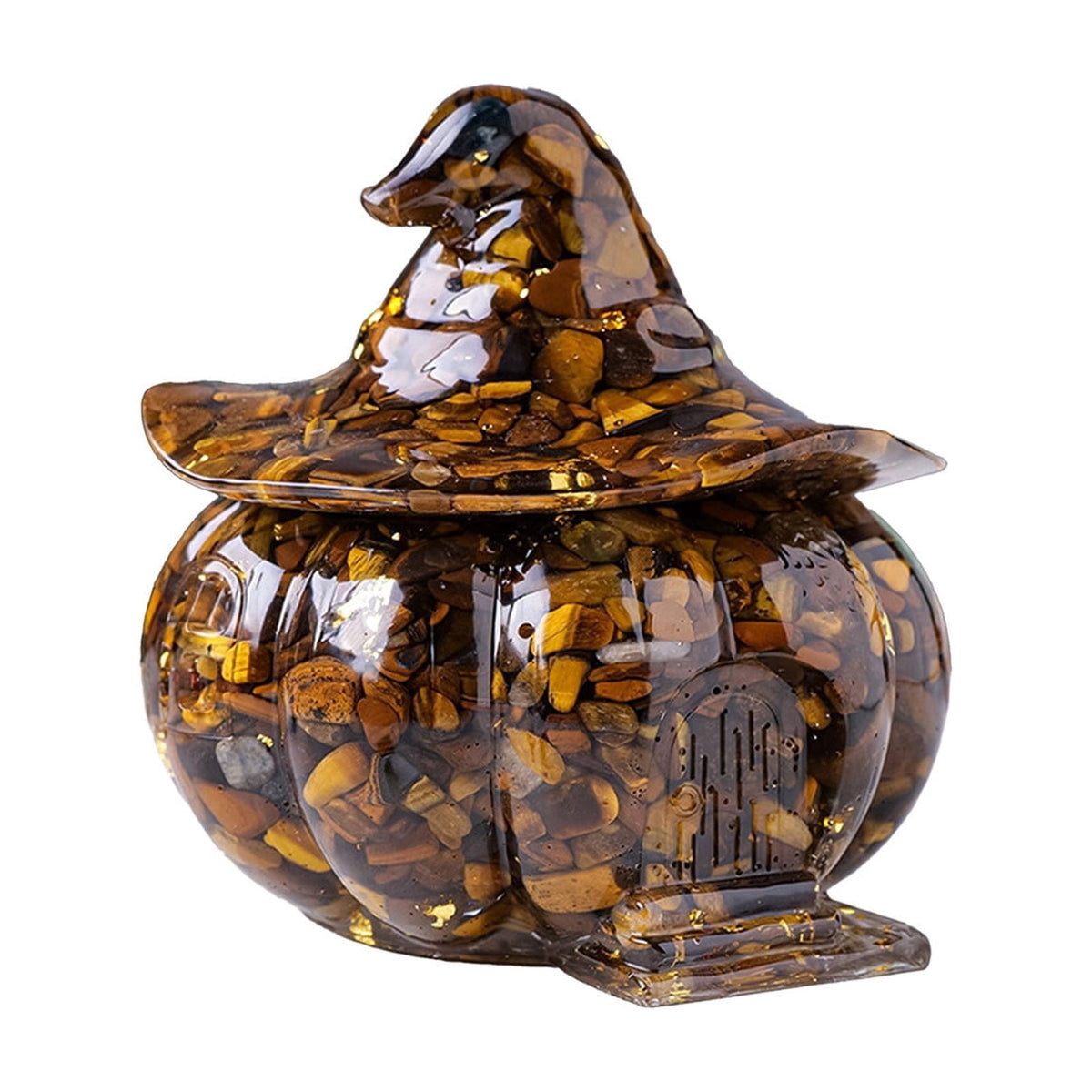 Halloween Pumpkin Candy Bowl with Lid, Decorative Plastic Treat Jar with Crushed Stone Look for Candy Serving and Seasonal Table Display, Reusable Spooky Home Accent, Home Decor, Brown