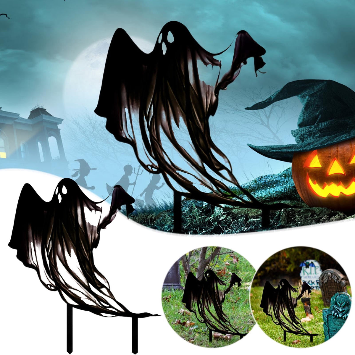 Halloween Drifting Ghost Ground Stake Metal Stake for Garden and Courtyard Decor