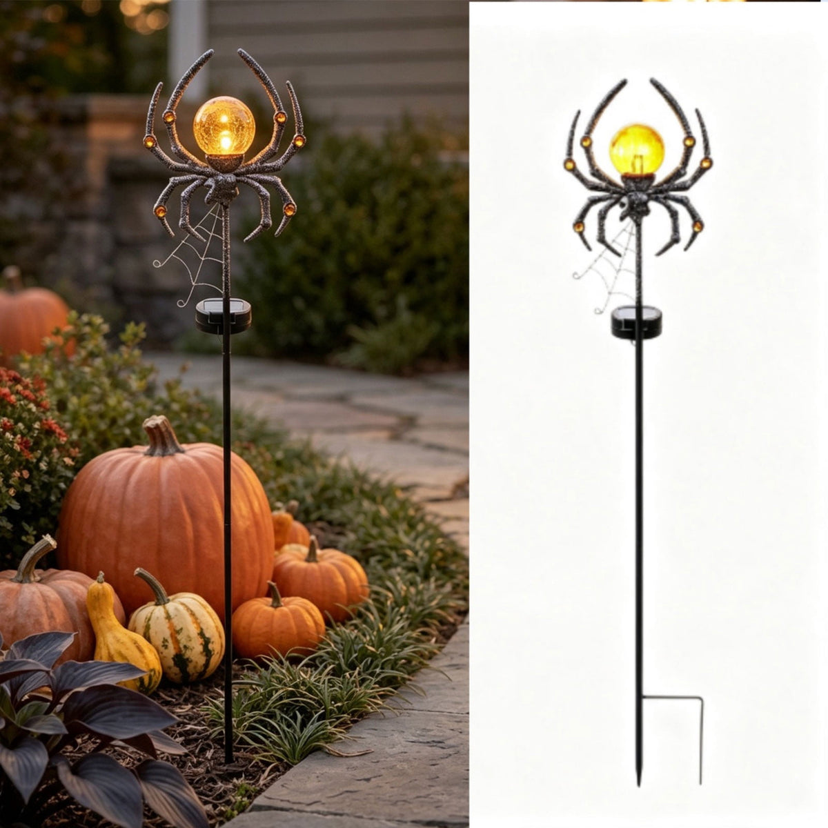 Halloween Solar Garden Stake Light,Metal Hanging Pumpkin Lantern Waterproof for Yard Lawn Proch
