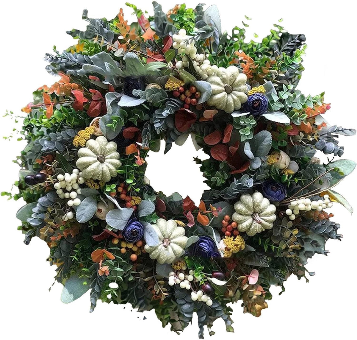KOMI 2024 Fall Peony and Pumpkin Wreath for Front Door - Year Round Durable Farmhouse Wreath with Maple Leaves, Berries, Pinecones, and Pumpkins for Thanksgiving, Halloween, and Seasonal Home Decor