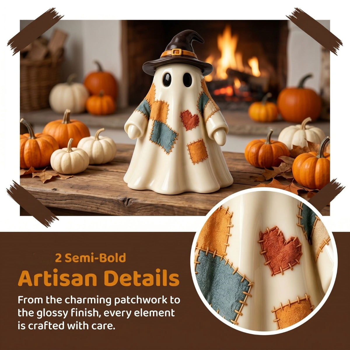 Halloween Ghost Figurine, Ghost Girl with Pink Bow & Hot Drink, Funny Ghost Statue Halloween Decor for Gift, Cute Spooky Tabletop Ornament for Home, Mantle, Desk & Party Decoration