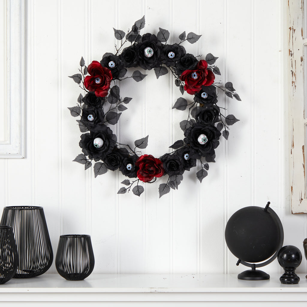 Nearly Natural 24in. Eyeball Rose Halloween Artificial Wreath