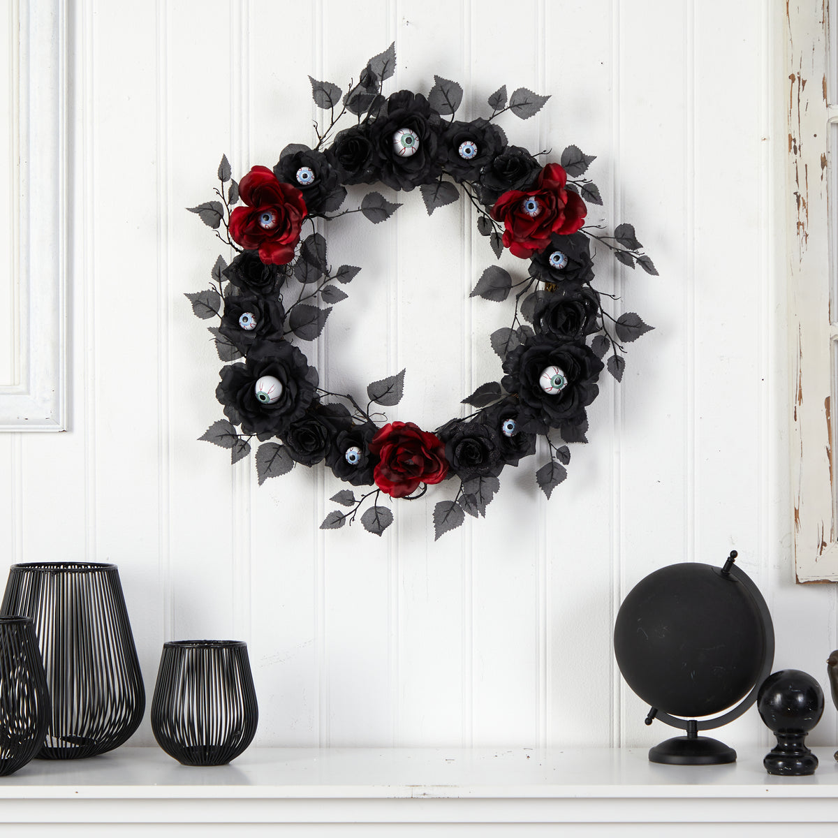 Nearly Natural 24in. Eyeball Rose Halloween Artificial Wreath