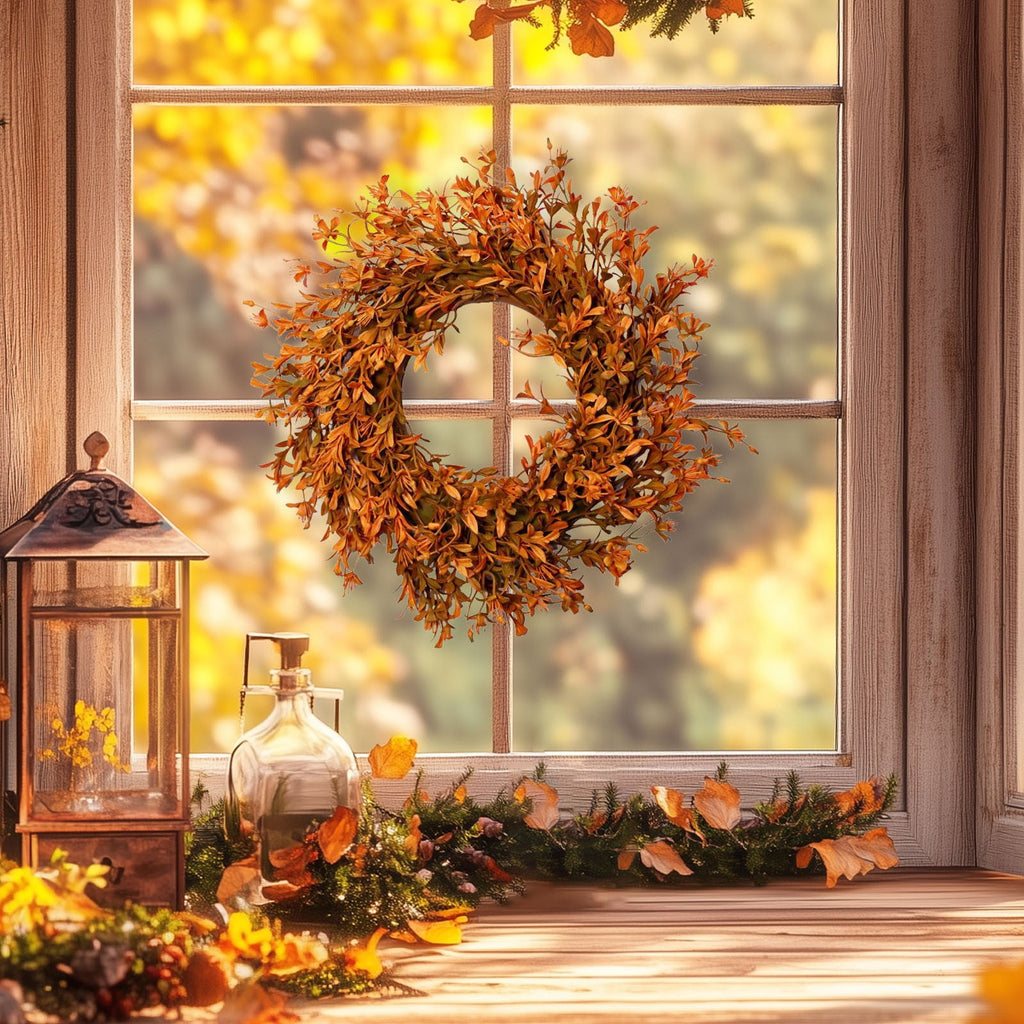 Fall Wreaths for Front Door - Autumn Artificial Flowers Leaves Wreath for Porch, Window,Farmhouse,Home,Holiday,Hanging Halloween Decorations