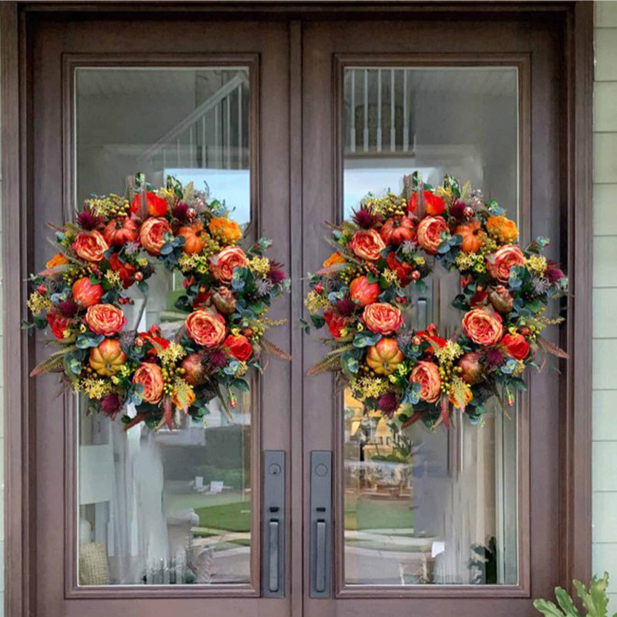 EWSFHUI Peony and Pumpkin Wreath for Front Door - Farmhouse Decor with Maple Leaves,Berries,and Pinecones for Fall,Thanksgiving,Halloween,and Seasonal Displays
