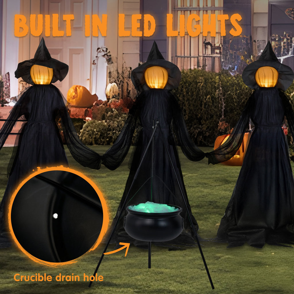 Joyfy 3 Pack Witches Halloween Decorations Outdoor, 51" Sound Activated Light Up Flying Witch Stakes with Color Changing Face & Creepy Sound, Life Size Halloween Props for Lawn Grave Party