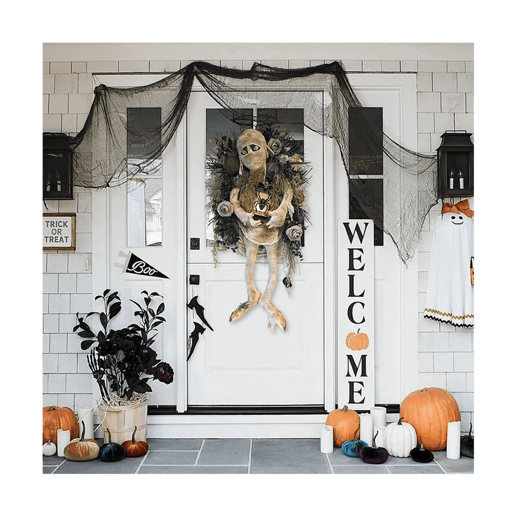New Halloween Mummy Wreath for Front Door, Halloween Wreath Mummy