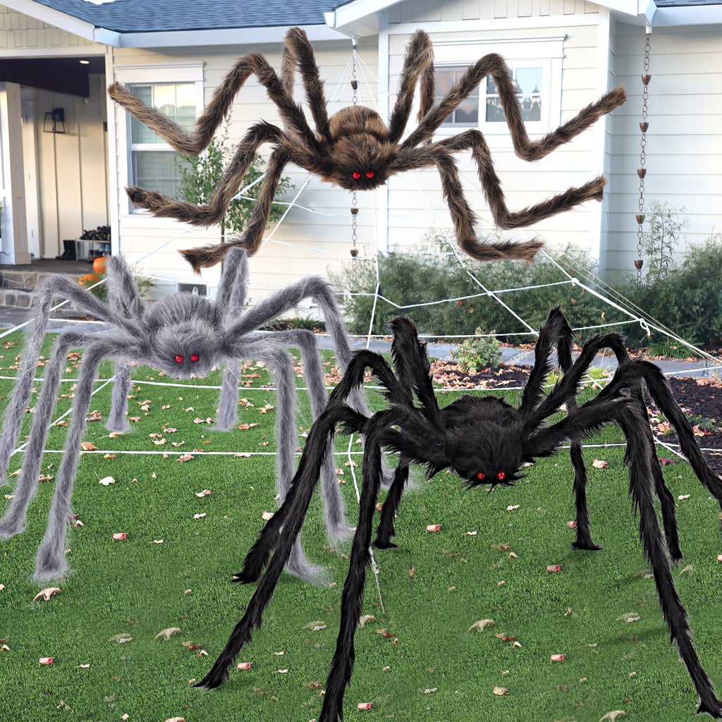 Joyfy 6 Packs Colorful Hairy Giant Spiders Halloween Decorations Outdoor,Multi-Size Outdoor Halloween Spider Decorations for Yard Lawn & Patio (30", 30", 20", 20", 12", 12")