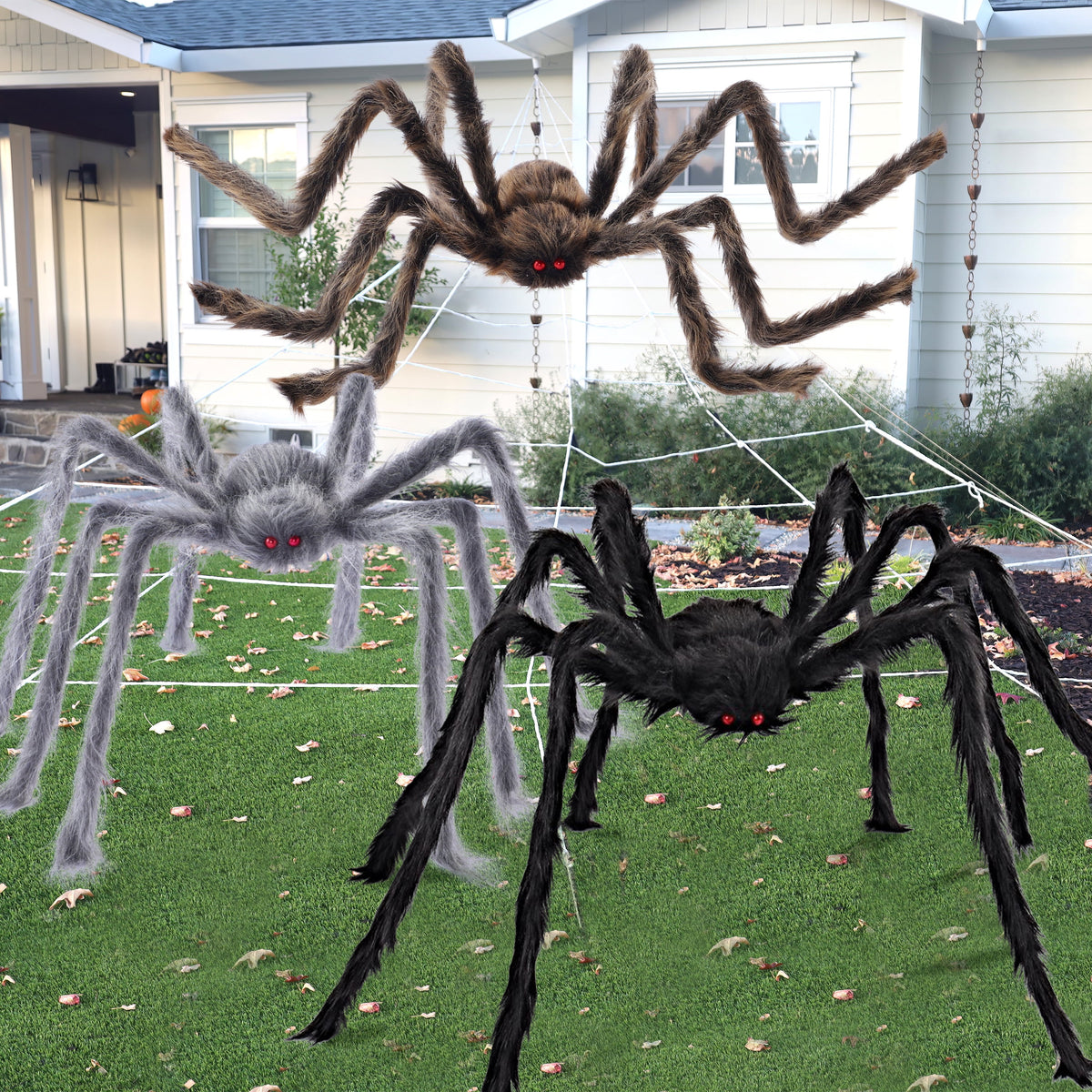 Joyfy 6 Packs Colorful Hairy Giant Spiders Halloween Decorations Outdoor,Multi-Size Outdoor Halloween Spider Decorations for Yard Lawn & Patio (30", 30", 20", 20", 12", 12")