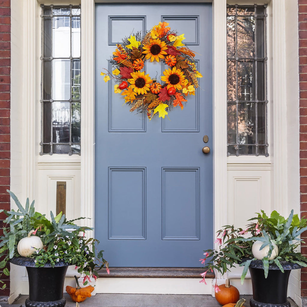 Fankiway Halloween Wreaths for front door, Halloween Black Flower Wreath Wall Door Hanging Festival Party Decor, Halloween Outdoor Wreath, Halloween Decorations