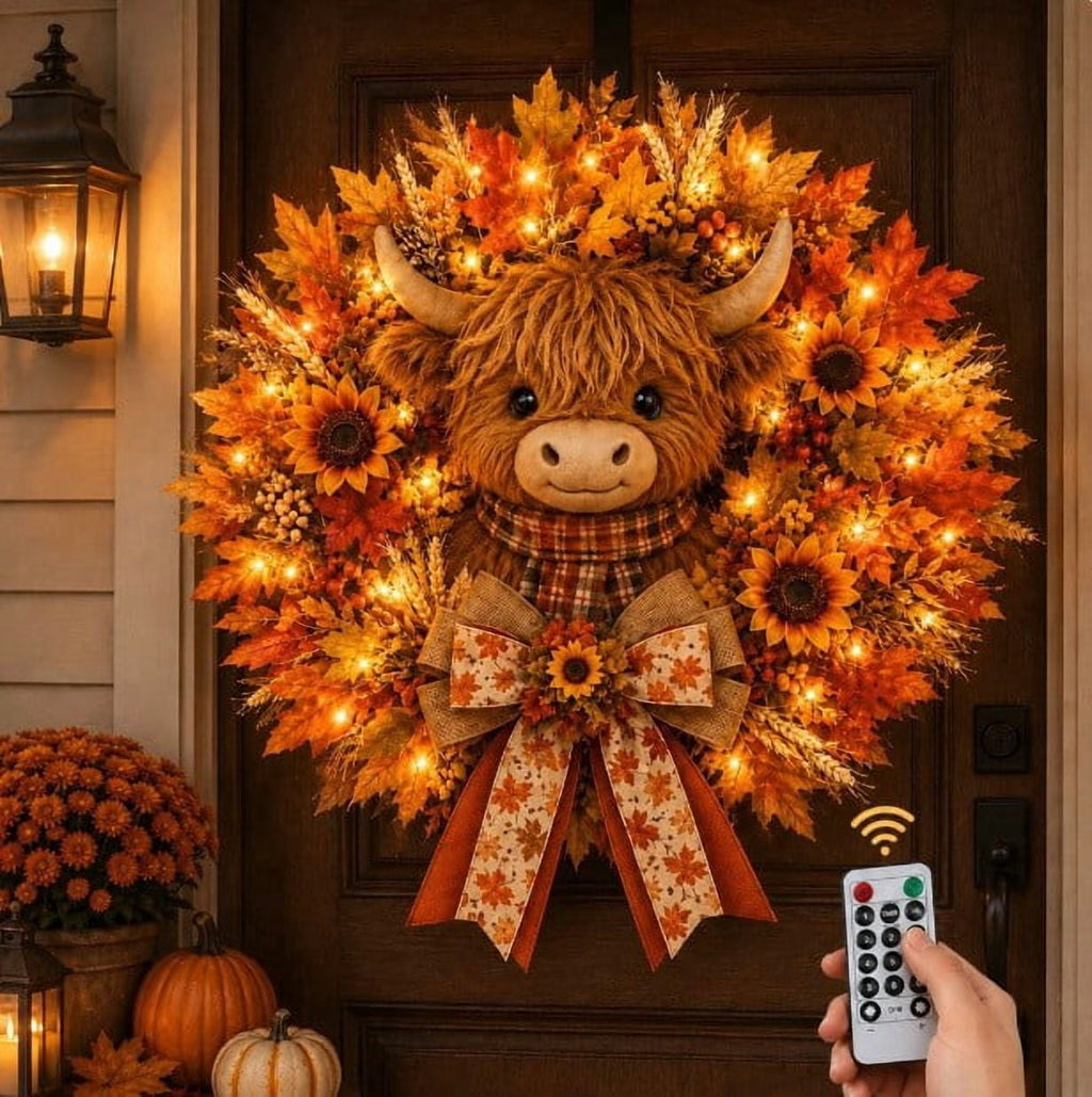 Gcvizuso Halloween Crescent Floral Wreath, Orange Red Rose Hydrangea Fall Front Door Decor for Autumn Harvest Celebration