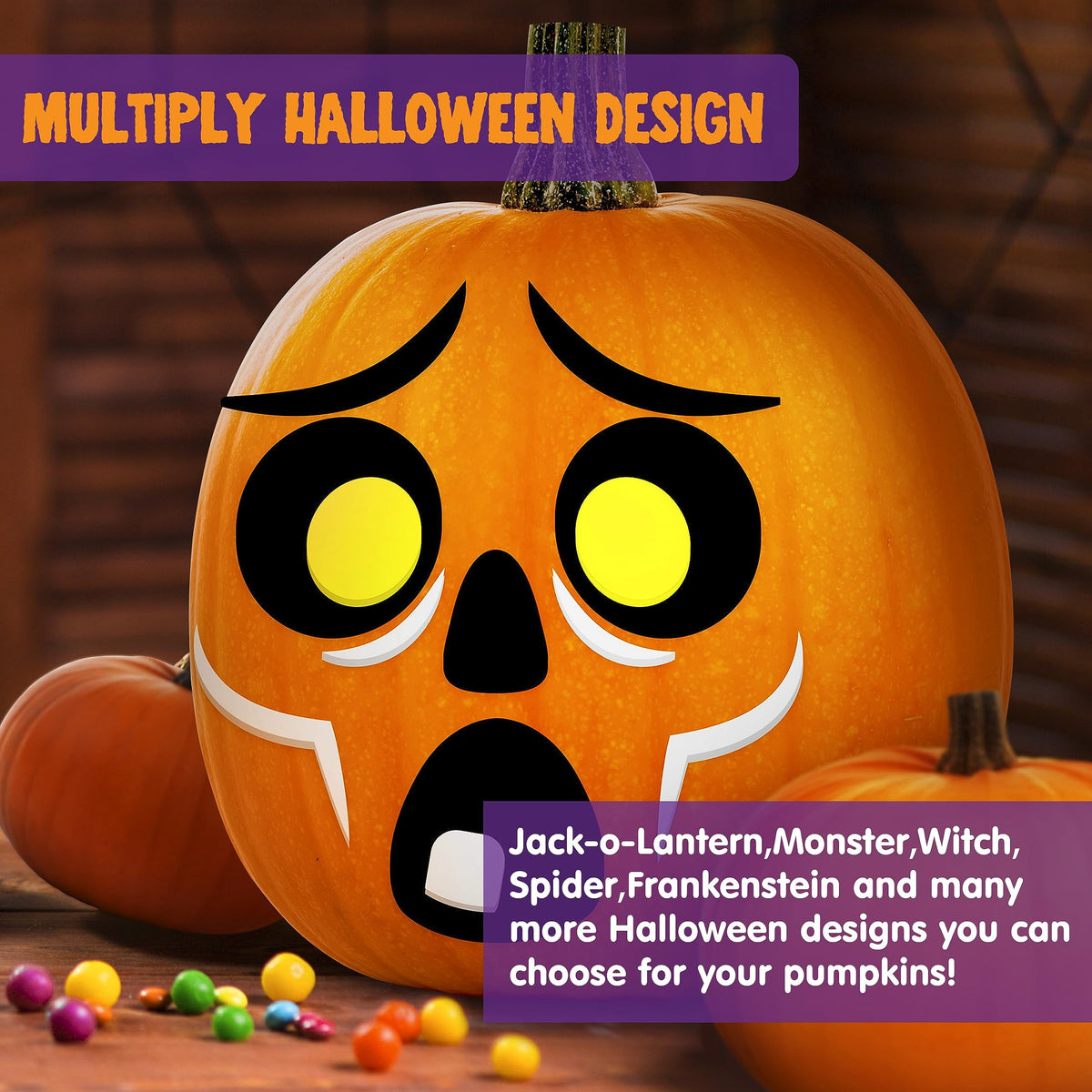 Joyfy 16 Faces Halloween Pumpkin Decorations Stickers Foam Craft Kit, 18 Sheets 16 Designs Halloween Party Favors for Kids, Party Supplies Arts Activities, Jack O Lantern Face Sticker School Gifts