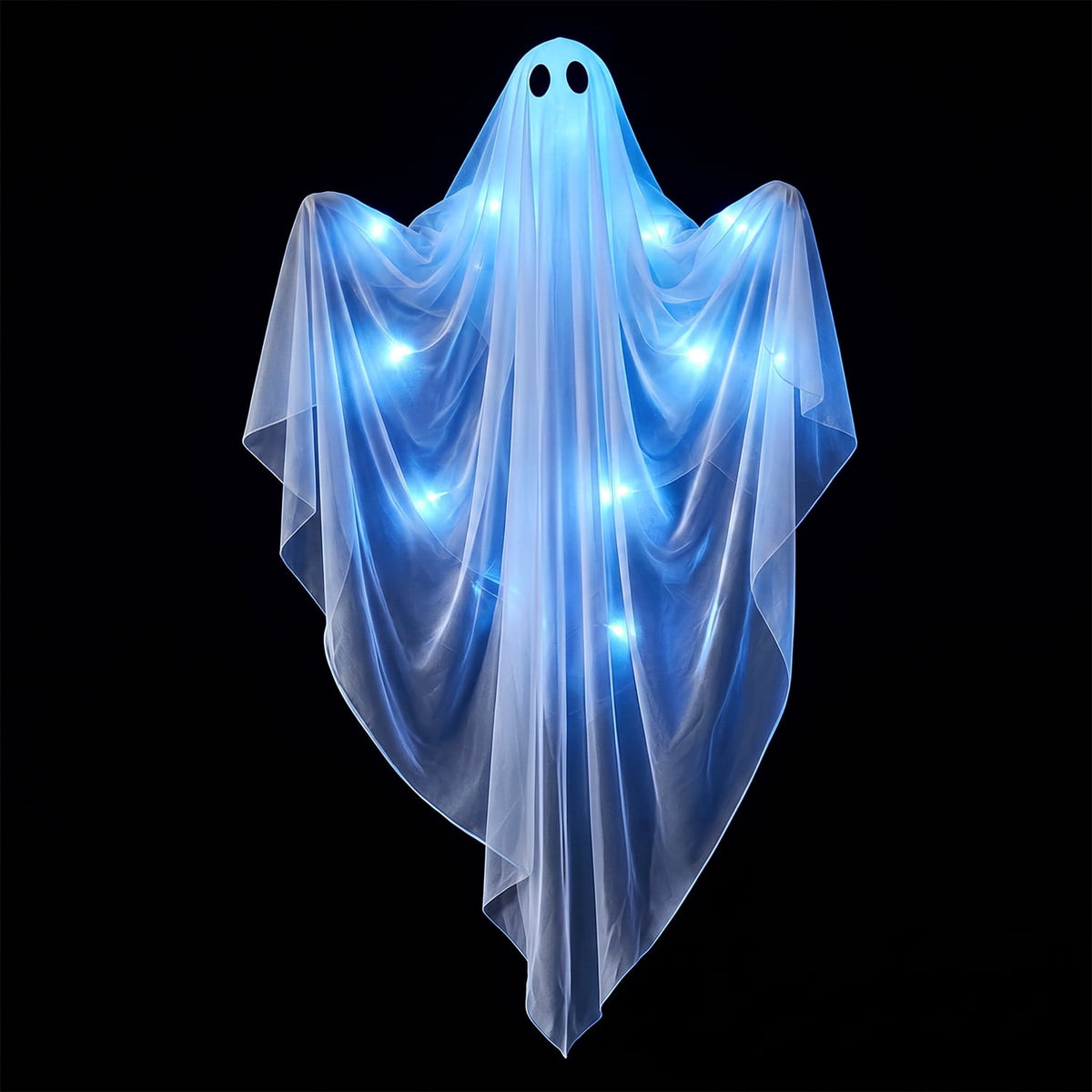 Ayieyill Halloween Ghost Decor with Blue LED Light, 47” Light up Hanging Ghost Halloween Yard Porch Decorations Outdoor