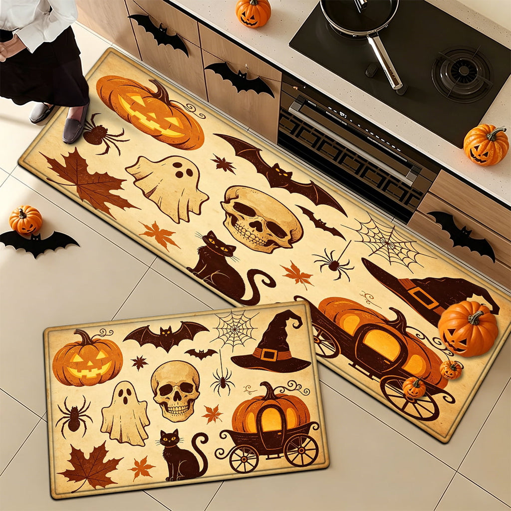 YIMEIS Halloween Pumpkin Lanterns Multi-purpose 1-Piece Flannel Mat and Kitchen Rugs,Soft Non-slip for Home Bedroom Bathroom