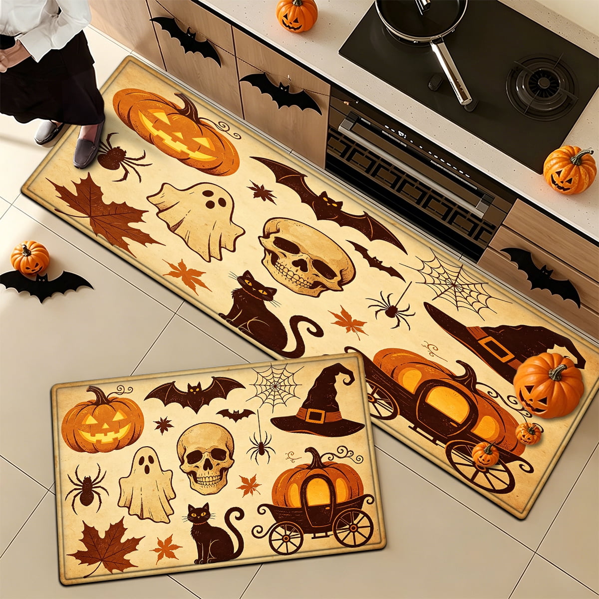 YIMEIS Halloween Pumpkin Lanterns Multi-purpose 1-Piece Flannel Mat and Kitchen Rugs,Soft Non-slip for Home Bedroom Bathroom