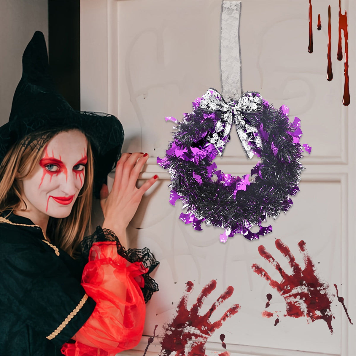 EWSFHUI Halloween Garland Wreath Decoration Halloween Decoration Pendant Home Decoration Halloween Door Wreath(Silver,11.41 * 20.27 in)