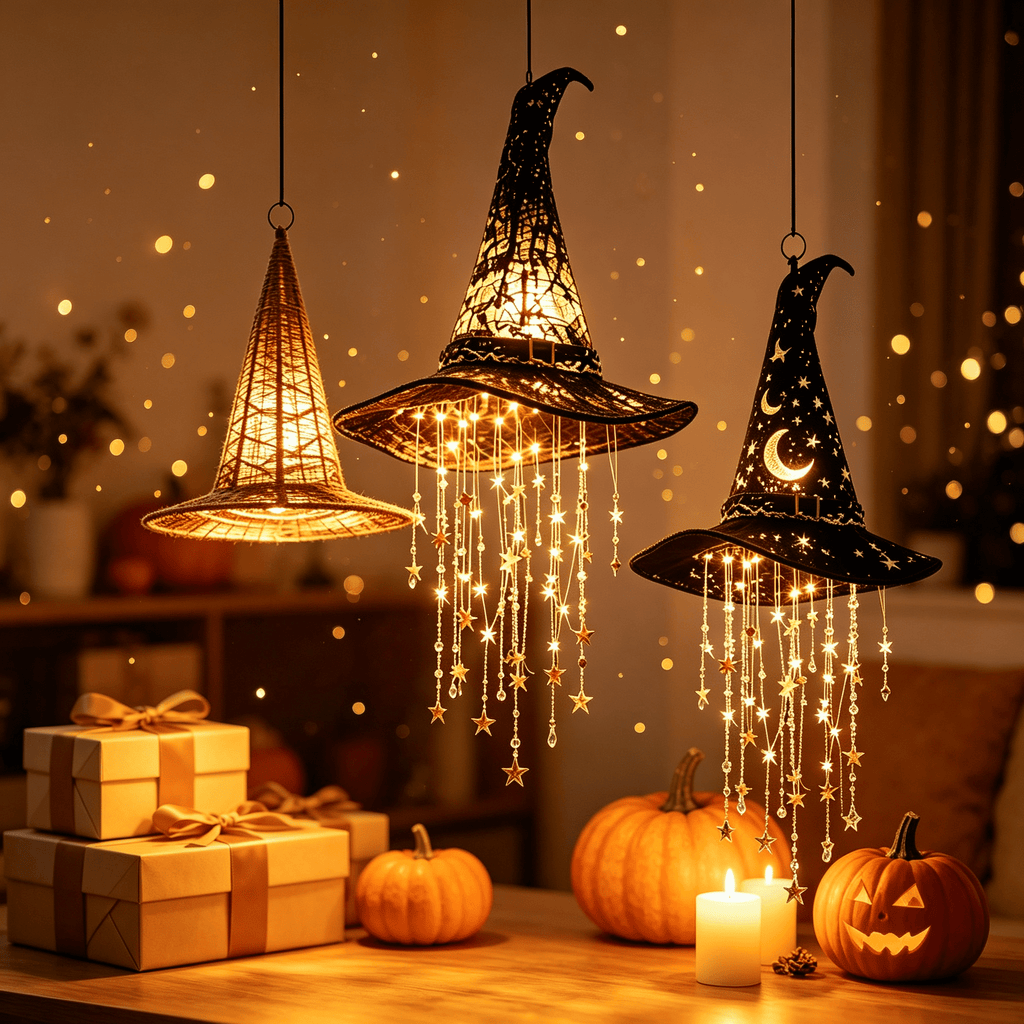 Stijggn Witch Hat Lights Halloween Glowing Lights, Waterproof Hanging Witch Hat Decorations, Warm Light Festival Ornaments for Indoor Outdoor Yard Garden Party Halloween Decor