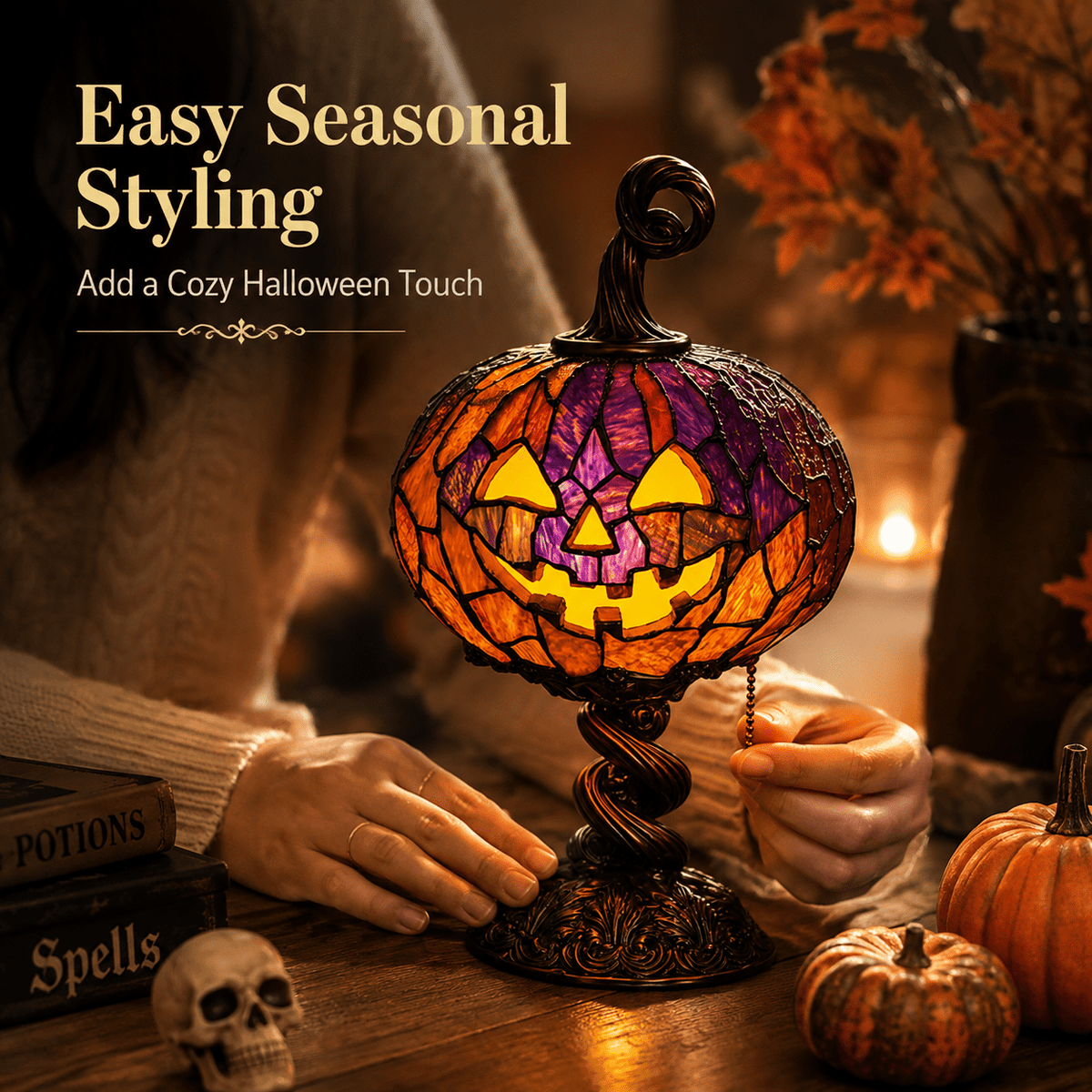 Diceymbol 11.81 Inch Halloween Ghost Night Light, Witch Hat Ghost Lamp with Jack O Lantern, Halloween Decorations Indoor for Table Mantel Party Decor