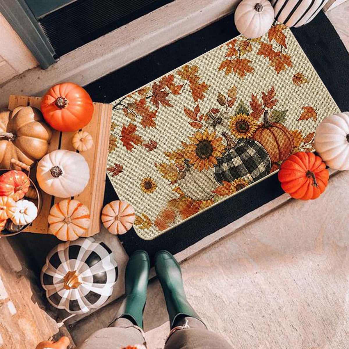 Halloween Door Mat Pumpkin Absorbent Skidproof Mat 23.62x15.35in Polyester Skidproof & Water Absorbent for Front Door Bathroom Kitchen Entryway Halloween Door Mat by MPOISVA