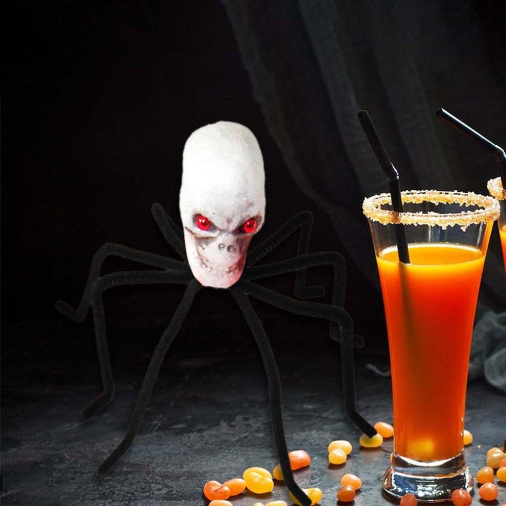Halloween Skull Head Spider Decoration 11.81inch Creepy Skeleton Spider Decoration with Crossed Bones ABS Plastic Indoor Outdoor Party Layout Supply for Spooky Scene Decor
