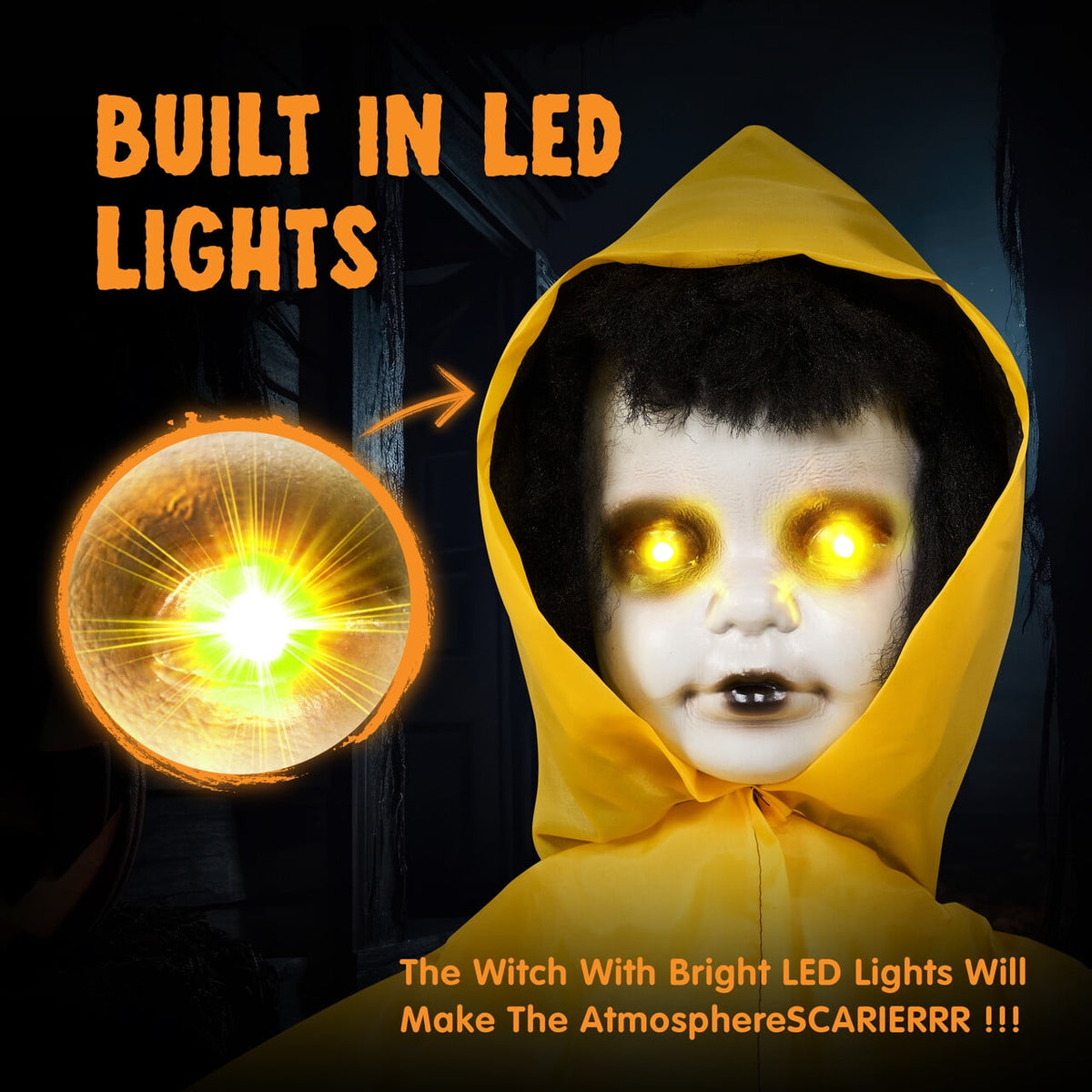 Joyfy Halloween Decorations Outdoor, 72"(6ft) Light Up Animated Scary Decorations Pumpkin Ghost with Sound Activation,Animatronics Pumpkin Decorations for Haunted House Prop Yard Decor