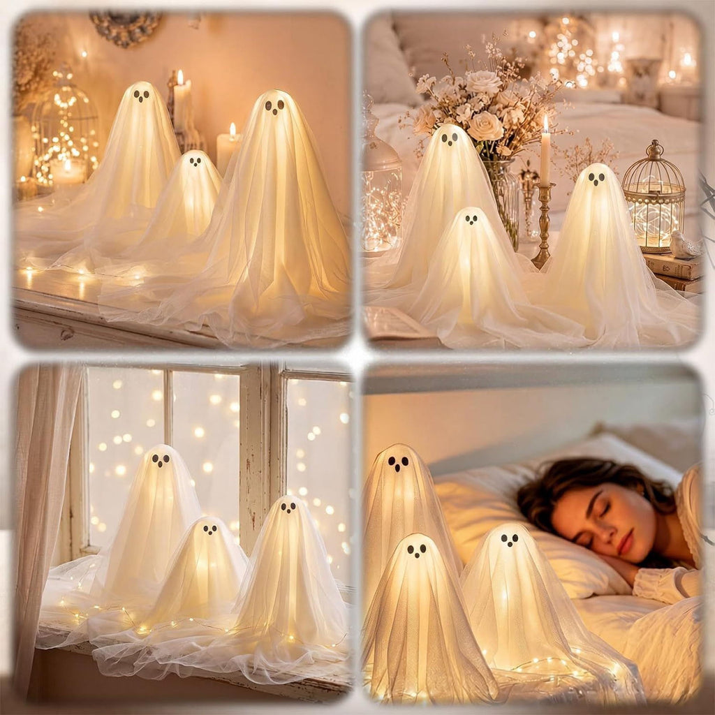 Lighted Halloween Ghost Candy Bowl, Cute LED Ghost Holding Pumpkin Candy Bucket for Trick or Treat, Outdoor Halloween Decorations for Front Porch, Indoor Yard Patio Halloween Decor