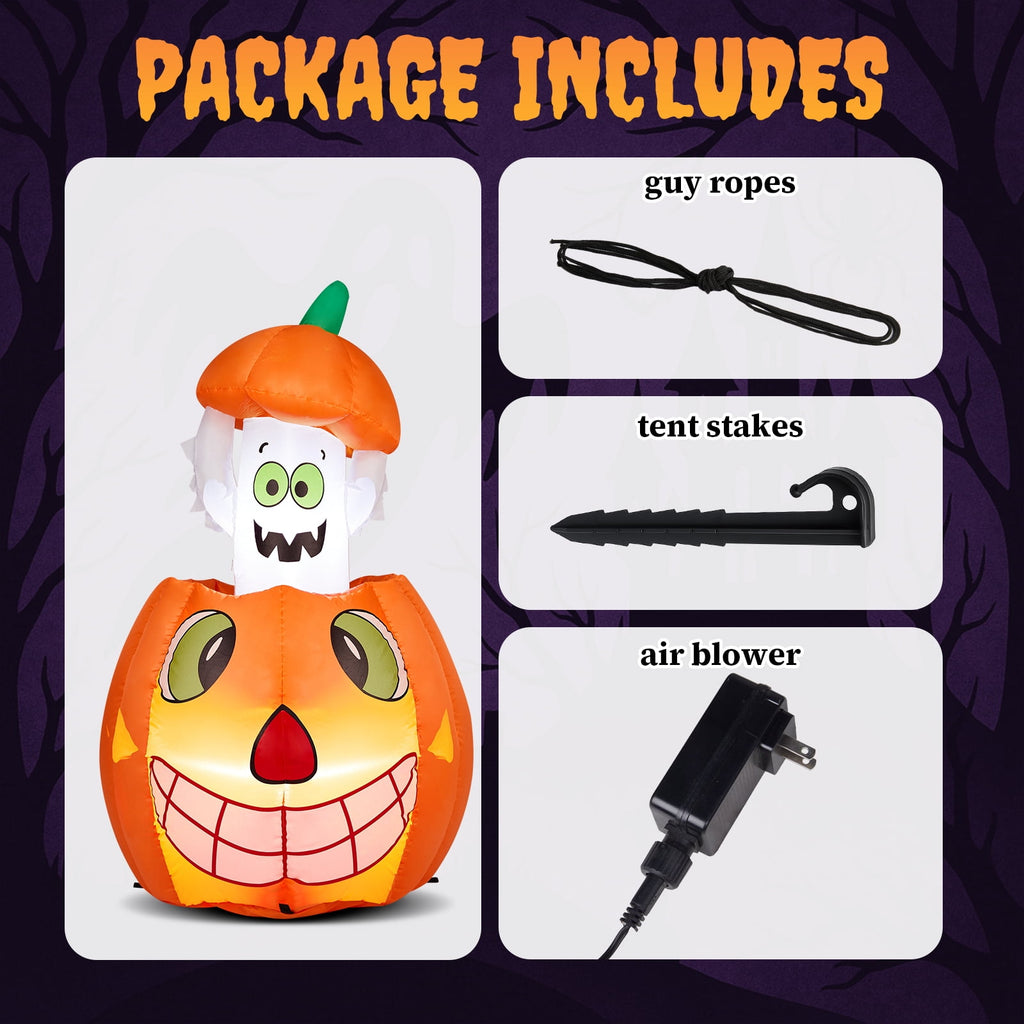 UBesGoo 2.8' Halloween Inflatables Animated Pumpkin Ghost, Outdoor Decorations Blow Up Yard Decor Built-in LEDs for Indoor Party Garden Lawn Decor