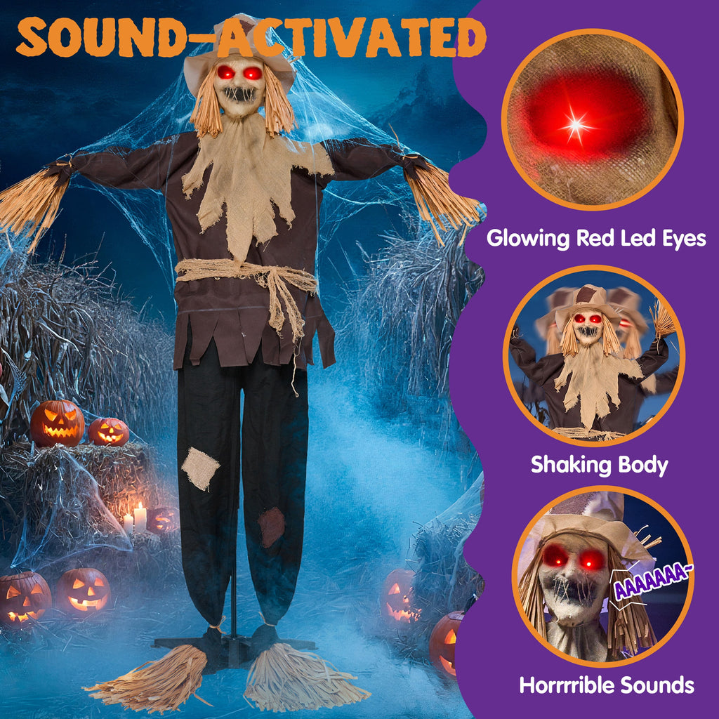 Joyfy Halloween Decorations Outdoor, 72"(6ft) Light Up Animated Scary Decorations Pumpkin Ghost with Sound Activation,Animatronics Pumpkin Decorations for Haunted House Prop Yard Decor