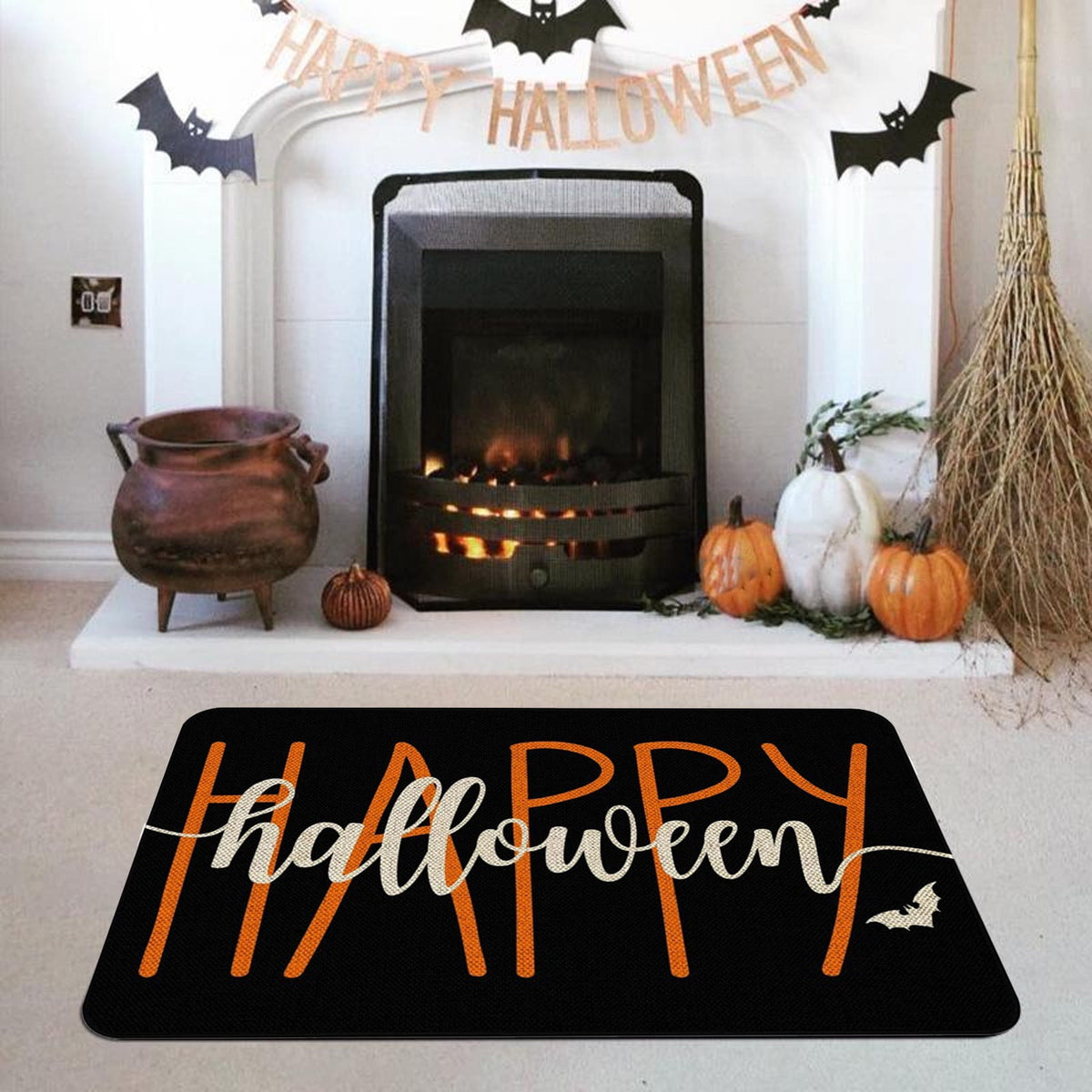 TOPRenddon Halloween Door Mat, Outdoor Front Door Decorative Doormat 16" x 24", Spider Web Bones Welcome Doormats, Non-Slip Rubber Mats Washable Carpet for Porch, Entryway, Indoor, Bathroom, Kitchen