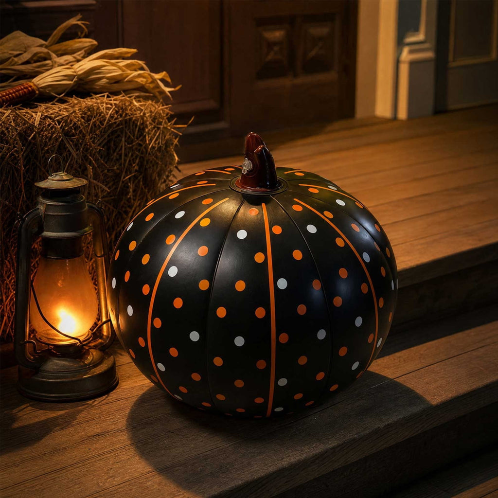HHJZPR Halloween Pattern Pumpkin Foil Mylar Balloons, Striped Polka Dot Buffalo Plaid Inflatable Pumpkin Ornaments, Fall Farmhouse Party Yard Table Decor Ball