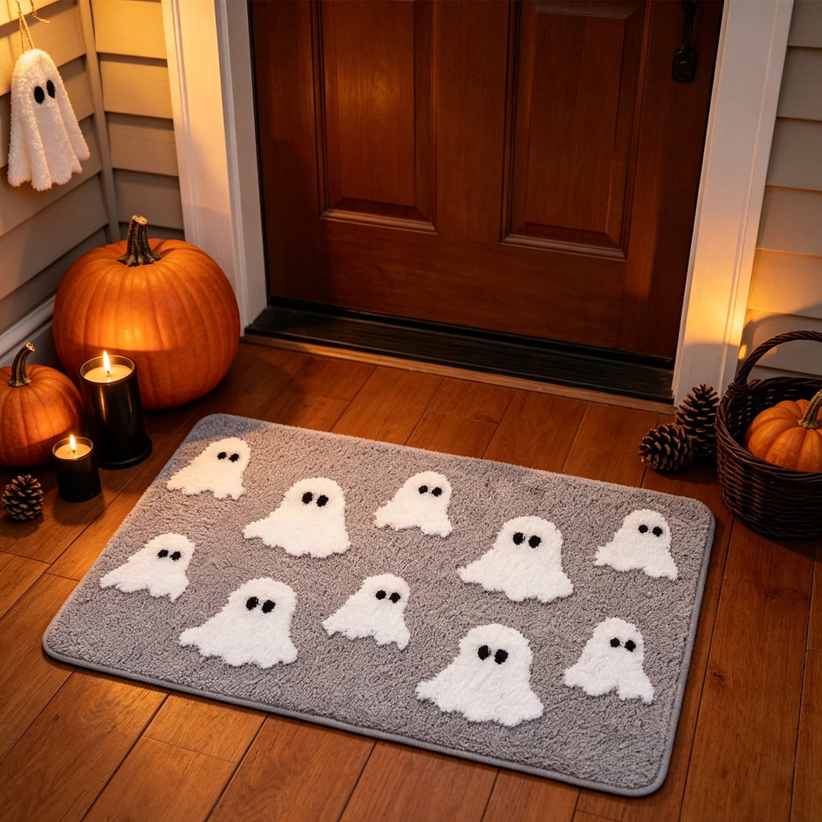 WWC Halloween Door Mat, 32x20 inch Halloween Decor Thick Non Slip Ghost doormat, Entryway Rug for Fall Party Indoor Outdoor Front Porch