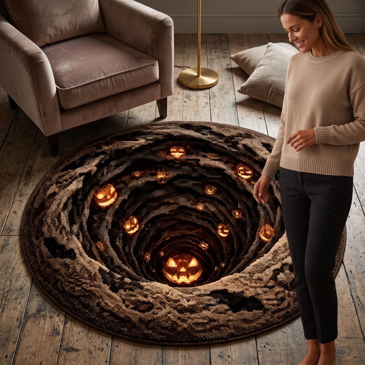 Halloween Dog Door Mat 16x24", Golden Retriever Ghost Pumpkin Welcome Rug for Porch, Halloween Outdoor Decorations