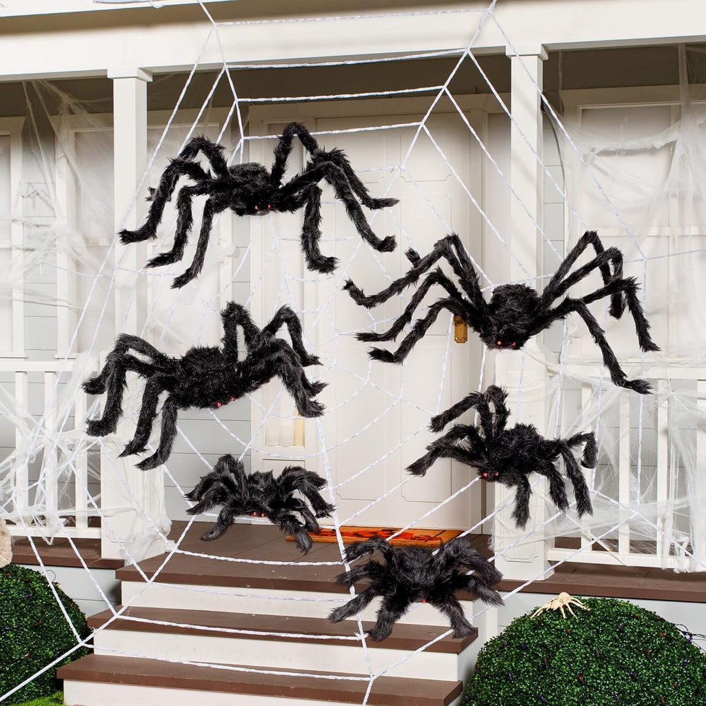 Joyfy 6 Packs Colorful Hairy Giant Spiders Halloween Decorations Outdoor,Multi-Size Outdoor Halloween Spider Decorations for Yard Lawn & Patio (30", 30", 20", 20", 12", 12")