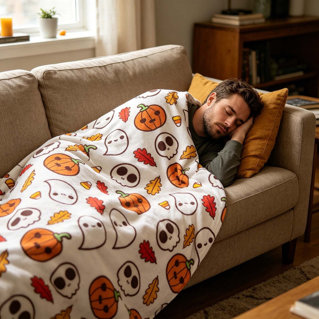 Halloween blanket,Halloween Print Throw Blanket Flannel Soft Cozy Decorative Nap Blanket with Ghost Pumpkin Skull for Office Bedroom Sofa Camping Travel(100x150cm/39x59 Inch),Black