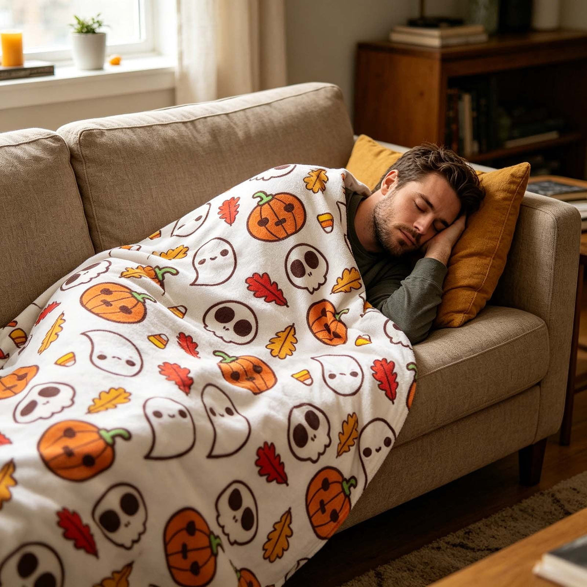 Halloween blanket,Halloween Print Throw Blanket Flannel Soft Cozy Decorative Nap Blanket with Ghost Pumpkin Skull for Office Bedroom Sofa Camping Travel(100x150cm/39x59 Inch),Black