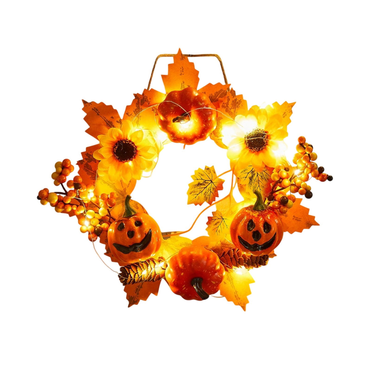 Halloween Wreath Festival Decoration Maple Leaf Pumpkin Wall Hanging Arrangement Harvests Festival Door Hanging Fall Decor for Fireplace Porch Table 11.81 in