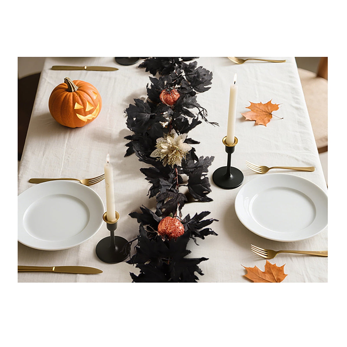 Halloween Artificial Maple Leaf Pumpkin Vine with LED Lights 67-71 Inch Lighted Fall Foliage Garland for Home Halloween Holiday Party Decor