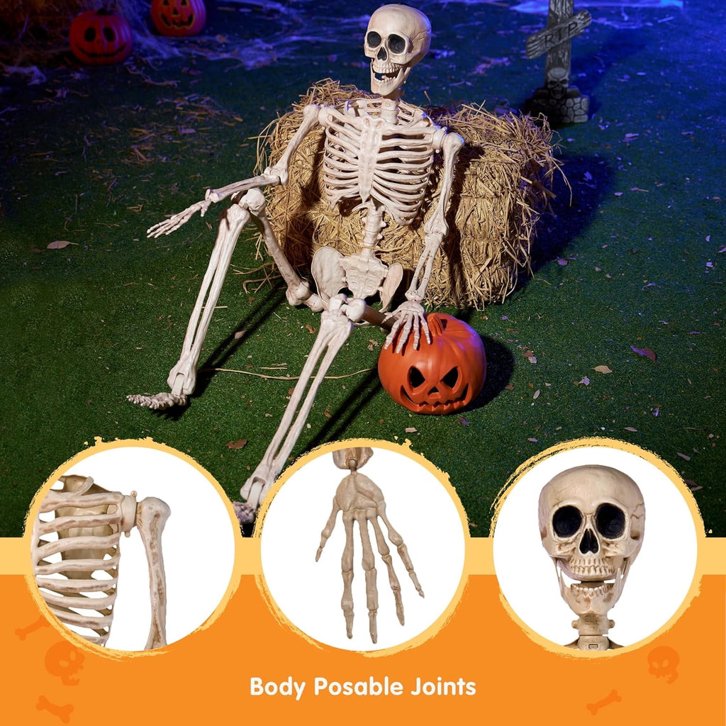 Joyfy 2 Pcs 24 Inch Halloween Skeleton Decor,2 FT Posable Skeleton Halloween Prop for Haunted House Indoor Outdoor Decoration Spooky Decor,Full Body with Movable Joints for Halloween Decoration