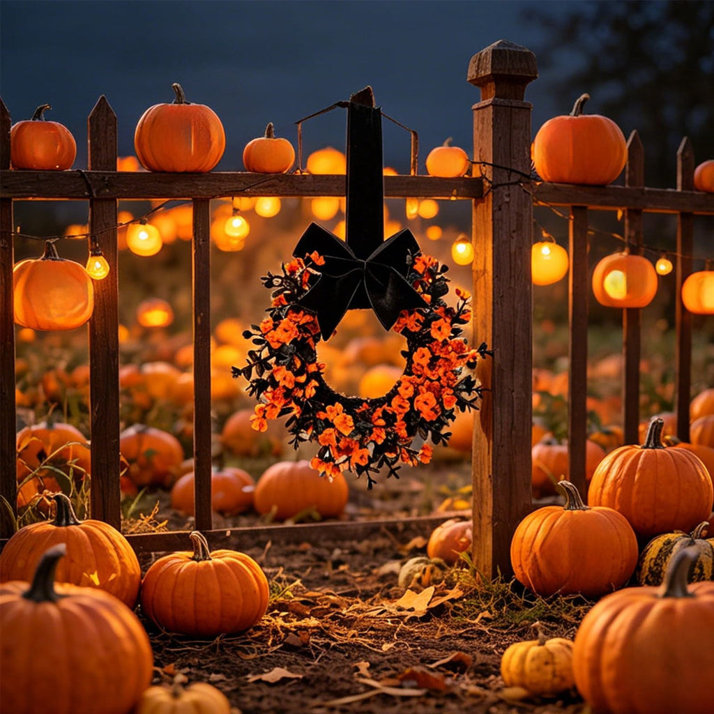 Mini Halloween Wreath, 8.6 Inch Artificial Black Grapevine Wreath with Velvet Bow for Cabinet, Window, Wall and Tabletop Gothic Decor