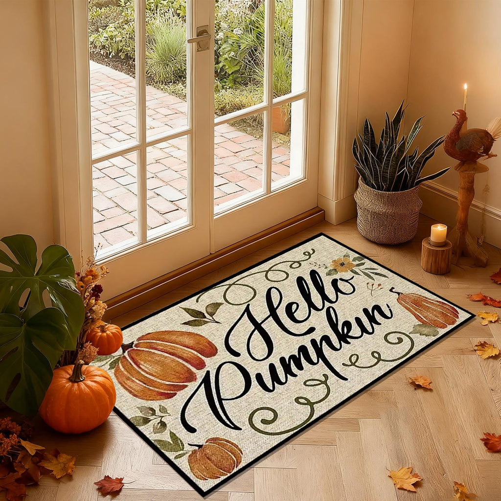 JoyMoreHome Fall Welcome Doormat, Fall Leaves Front Door Mat, Indoor Outdoor Entrance Floor Mats, Non-Slip Washable Thanksgiving Halloween Home Decor Mat