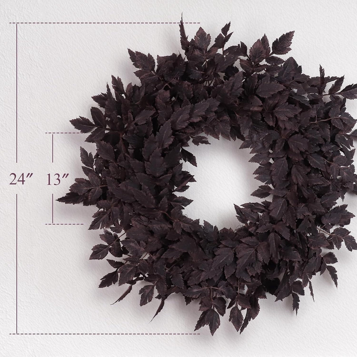 BingTong Artificial Cimicifuga Wreath,Fall Faux Plum Cimicifuga Ramosa Leaf Wreath for Autumn Harvest Halloween Home Door Wall Farmhouse Mantel Decor black