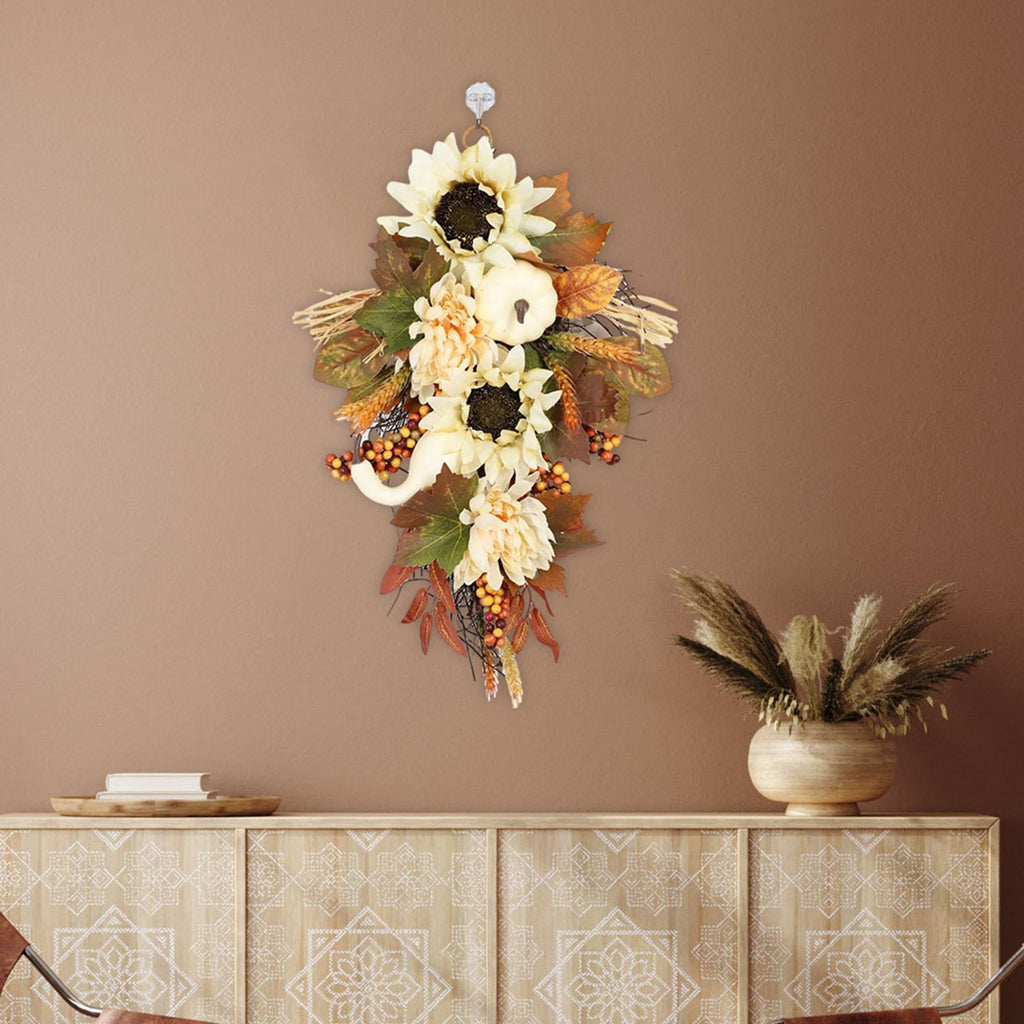 Artificial Wall Swag Fall Harvest Swag Wreath Ornaments Teardrop Wreath Garland for Porch Eaves Stairs Outdoor and Indoor Festivals Window 50cm